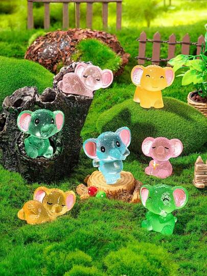 20pcs/15pcs/10pcs/1pc Vivid Glow-In-The-Dark Mini Elephant Figurines, Resin Decor Suitable For DIY Fairy Garden, Office Desk, Potted Plant Decoration, Micro Landscape Crafts, Car Accessories, Party Favors, Perfect Gifts