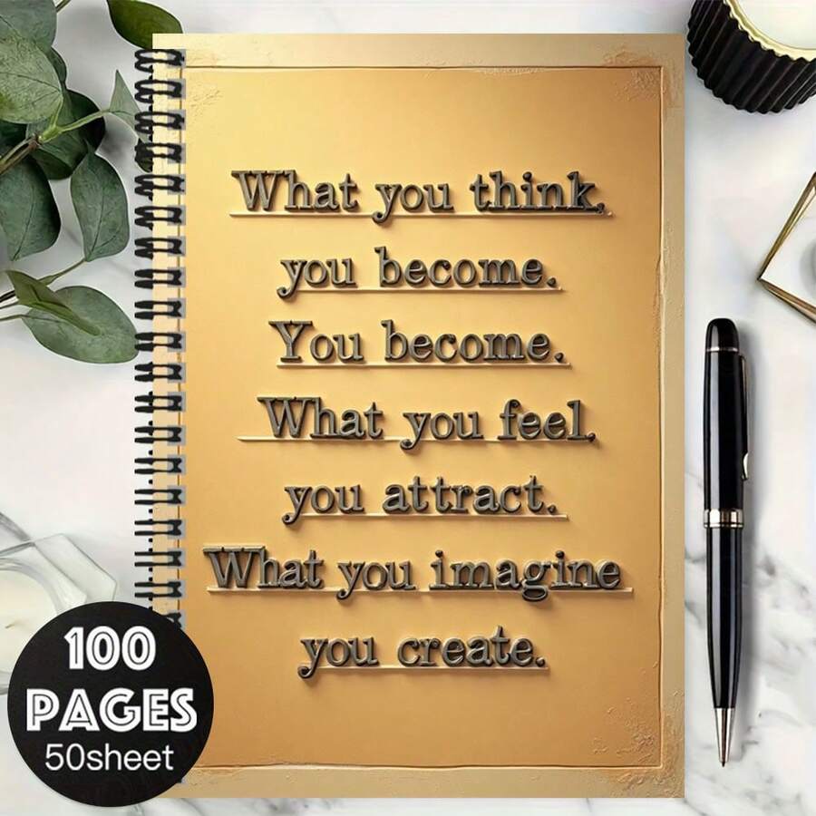 100-Page Inspirational Quote Spiral Notebook, 50 Sheets. A Helpful Tool For Work And Study, Suitable For School Records And Personal Writing. Can Be Given As Graduation Or Birthday Gifts To Friends And Family. Ideal For Journaling, Daily Planning, And Memo Notes. Unique Style, A Popular Gift Choice. - H - View 1