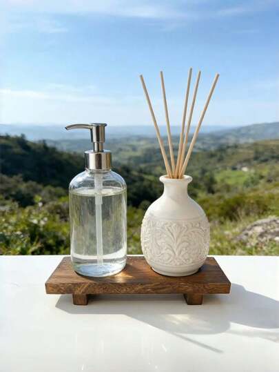 Bandeja de baño de madera, estantería decorativa de baño, plato de exhibición de baño, decoración de baño, accesorios de baño, artículos de organización y almacenamiento del hogar, decoración de habitación estética, decoración de estilo campestre, decoración del hogar