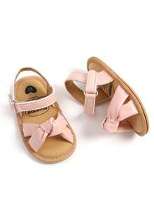 Neugeborene Säuglings Mädchen Jungen Sommer Sandalen Outdoor-Leisure Strandschuhe mit Blumen Schleife rutschfeste Sohle Kleinkind Laufschuhe - Pink - Übersicht 5
