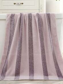 Coral Fleece Striped Minimalist Soft Absorbent Bath Towel/Hand Towel For Home Use - Lilac Purple - View 2