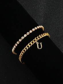 Hip Hop Initial Anklet For Women, Stackable Crystal Tennis Chain Foot Jewelry Gift - Custom Lettering Anklet - View 16