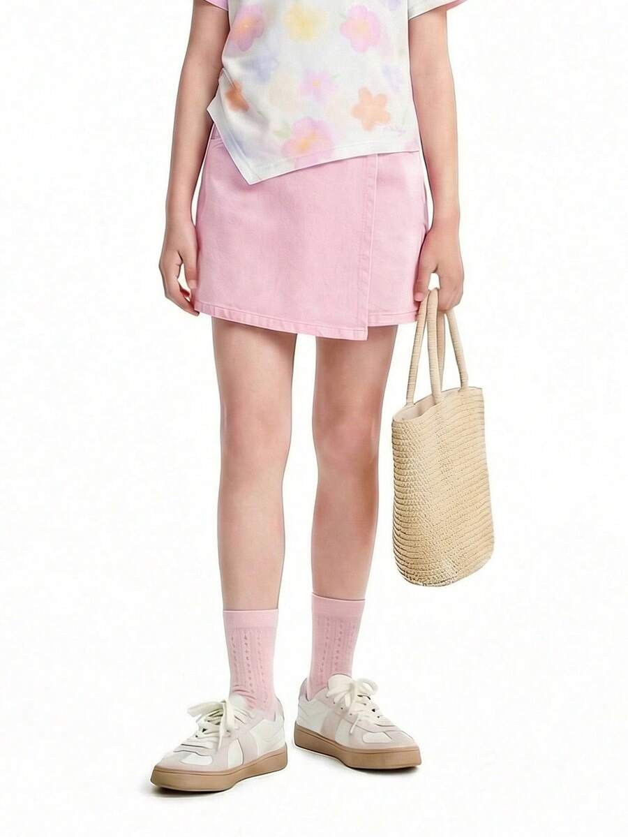 Annil [Sweet And Cool A-Line Skirt Pants]Girls' Summer Style Pure Cotton Skin-Friendly Height-Enhancing Girl's School Style Versatile Sweet Short Skirt - Energetic Powder - View 1