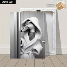 2D/Plat 1 pièce Affiche d'art amusante et guérissante de style moderne gris-blanc, décoration murale d'art abstrait - Un petit canard portant une serviette de bain, œuvres d'art murales sur canevas, pour salle de bain, toilettes, chambre à coucher, salon, bureau, décoration murale de couloir (sans cadre/canevas enveloppée) - 111 - Voir 9