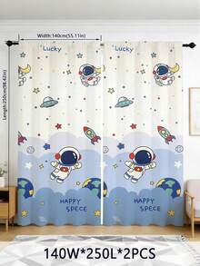 2 Paneles de cortina decorativa con diseño impreso de astronauta, cohete, planeta y estrellas para habitación de niños, fácil de limpiar - lavable a máquina - Multicolor - Ver 9