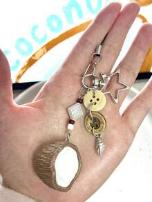 可爱海洋元素手工串珠钥匙扣，配有椰壳和贝壳吊坠，适合日常佩戴，女孩风格生日礼物 - 棕色 - 查看 5