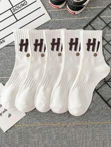 5/10/15 Đôi tất unisex in chữ "HI" dáng dài đến bắp chân, thích hợp cho yoga, thể thao, giải trí, phù hợp mọi mùa - trắng - Xem 3