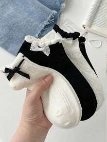 4双春夏薄款休闲蝴蝶结透气简约短袜，随机发货，休闲校园时尚礼品 - 彩色 - 查看 6