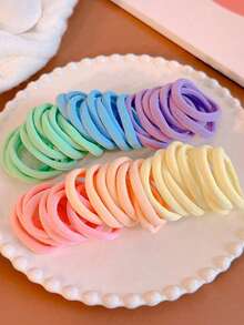 50/100/200 Peças Assortimento de Elásticos de Cabelo Grandes, Elásticos de Cabelo Elásticos Macios para Rabo de Cavalo, Adequado para Cabelos Grossos, Acessórios de Cabelo Elásticos Multicoloridos Neutros, Sem Danos, Verão, Feriado, Viagem - Multicolorido - Visão 3