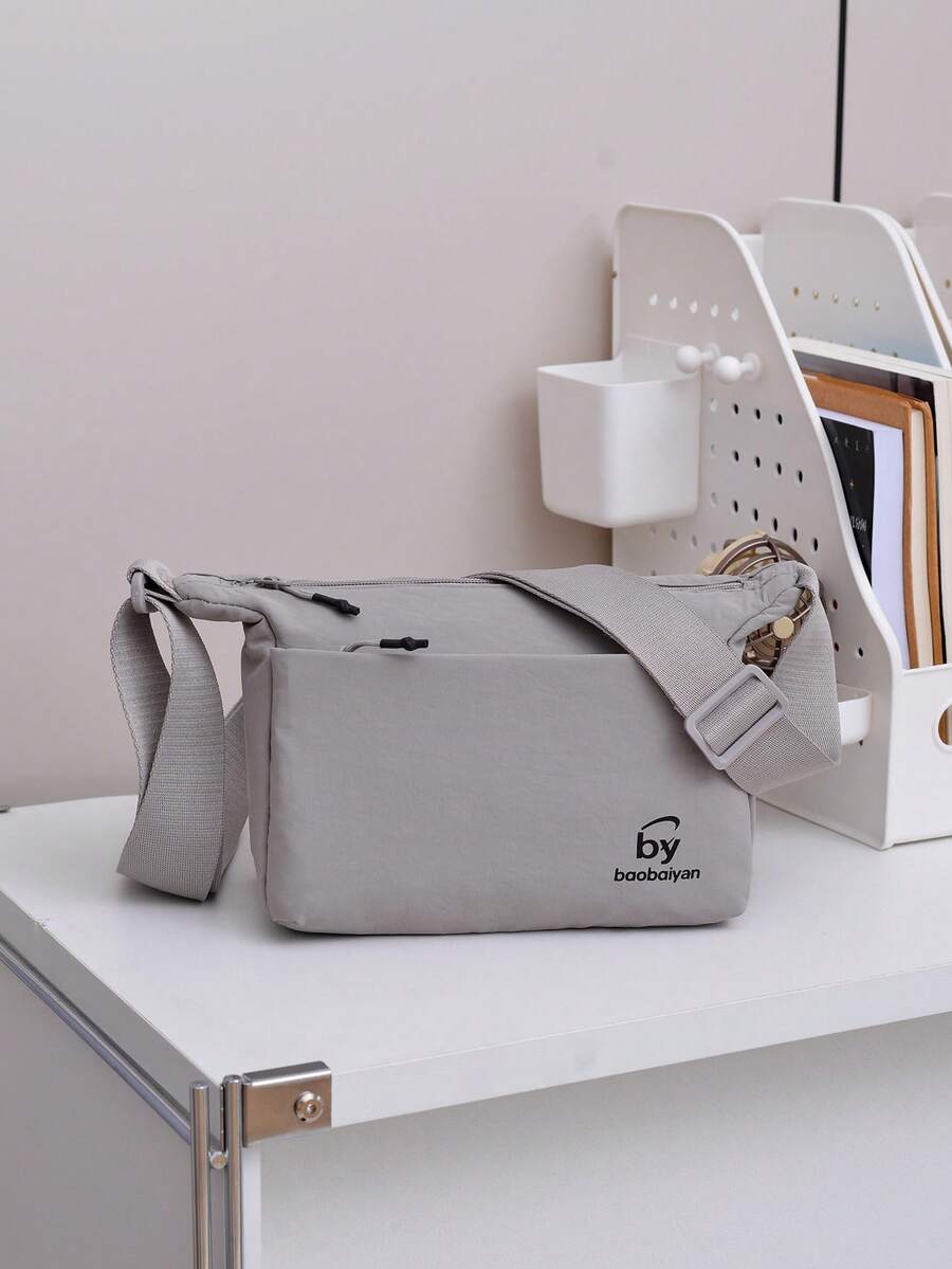 2026新款韩版简约单肩包，时尚百搭双肩包，休闲轻便大容量斜挎包，男女通用 - 淺灰色 - 查看 1
