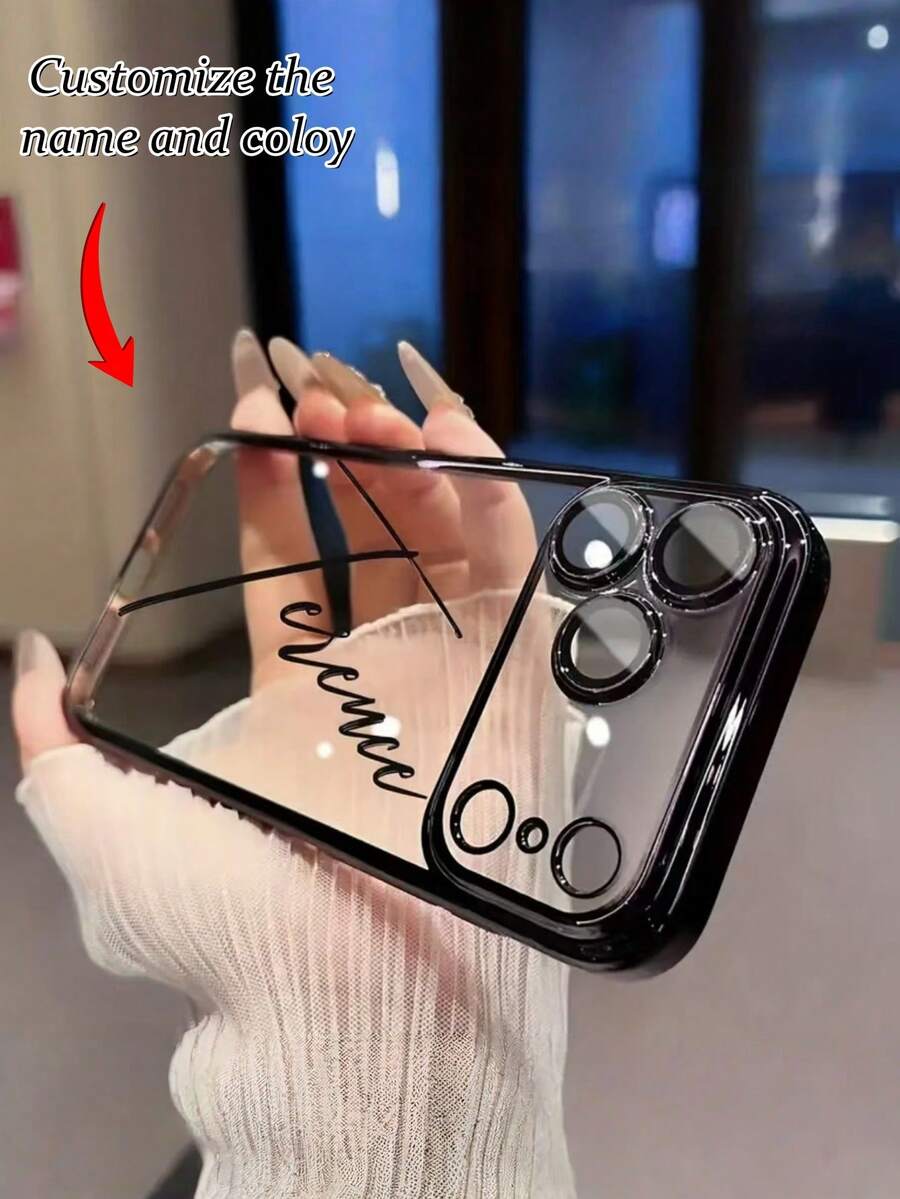 1 chiếc ốp lưng điện thoại hình trái tim tùy chỉnh, khắc tên và chữ cái, trong suốt, lấp lánh, mạ điện, kèm chân đế TPU, tương thích với iPhone 15 Pro Max/16 Pro Max/16 Pro/14 Pro Max/14 Pro/13 Pro Max/16/16e/17 Pro/17 Pro Max/17/14 Pro Max - màu đen - Xem 1
