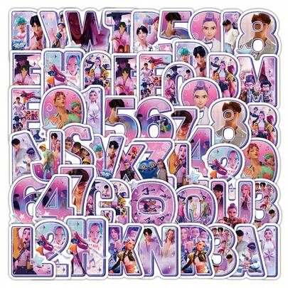 Mattel 72张女巫猎人字母数字涂鸦贴纸，英文字母和阿拉伯数字贴纸，适用于文具、手机壳装饰，女巫猎人系列套装