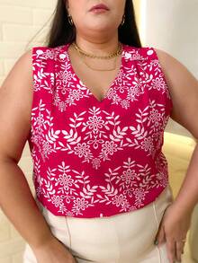 Plain Tank Top, Sleeveless Blouse, Plain Crepe Fabric, With 4 Buttons, Plus Size G1G2G3 46-52, Casual Women's - 66-粉紅色 - 查看 4
