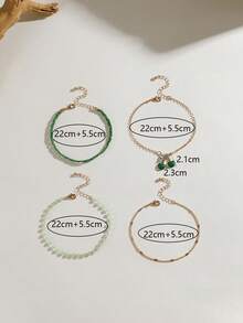 Set de 3 piezas + Set de 4 piezas Tobilleras de metal con strass en estilo minimalista y con diseño de cereza trenzada, regalo práctico para que las mujeres las usen a diario - Multicolor - Ver 8