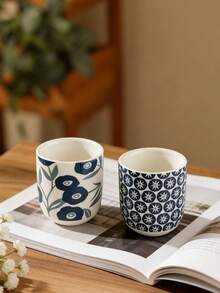 4pcs Creative Ceramic Small Espresso Cups, Minimalist Coffee Cups, Cappuccino Cups With Wooden Tray, Household Coffee Cup Set, Tabletop Mugs, Ceramic Tea Cups For Royal Afternoon Tea - Multicolor - View 3