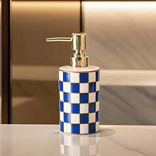 1 Pc 300Ml Ceramic Soap Dispenser Featuring A Multi-Colored Checkerboard Pattern, Designed In A Cylindrical Shape For Refilling. Ideal For Hand Soap, Shower Gel, Shampoo, And Lotion, It Is Perfect For Use In Homes, Kitchens, Bathrooms, And Hotels - Checkerboard Lotion Bottle - View 14