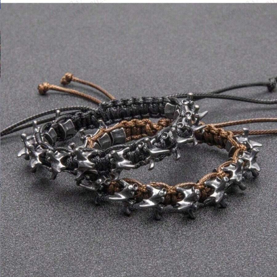 1pc Punk Dark Alloy Dragon Bone Braided Adjustable Bracelet For Men - Multicolor - View 1