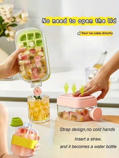 2-In-1 Large Capacity Ice Tray, 500ml/800ml Ice Cube Mold, No-Touch Ejection, Portable Lightweight For Sports Bottle, Fitness Drink Can, Home Party Ice Maker, Outdoor Camping, Fruit Tea Pot, Cold Drink Ice Tray. Suitable For Juice, Beverage, Cocktail And Whiskey, Coffee, Fridge Drink Container, Fruit Tea Pot And Lemon Bottle. Essential For Summer Outdoor, Home Entertainment, Party Drink Dispenser
