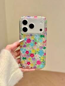 Flower Translucent Green Base Colored Floral Phone Case, Compatible With IPhone 17 Pro Max, 17 Pro, 17 Air, 17, 15, 16 Pro Max, 14 Pro, 13, 12, 11, Soft Back Cover, Suitable As A Gift For Girls - Translucent Green Background With Colorful Flowers - View 5