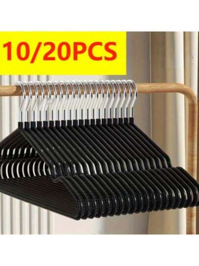 20/10pcs Set, Non-Slip Thick Clothes Hangers, Black Non-Slip Thick Hangers, Bedroom Supplies, Storage Supplies, High-Quality And Durable Storage Solution For Bedroom And Wardrobe - Easy To Hang, Space-Saving Design, Perfect Choice For Everyday Life