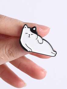 Lazy Cat Enamel Pin - "Lie Down And Give Up" Attitude, Cute Cat With Sullen Expression, Ideal Gift For Laid-Back Friends - Black and White - View 8