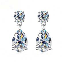 1 Đôi bông tai mặt dây chuyền bạc S925 dành cho nữ, bông tai đá Moissanite hình giọt nước 5*8mm/6*9mm, thích hợp cho đám cưới, lễ đính hôn và đeo hàng ngày. - Một cặp - Xem 2