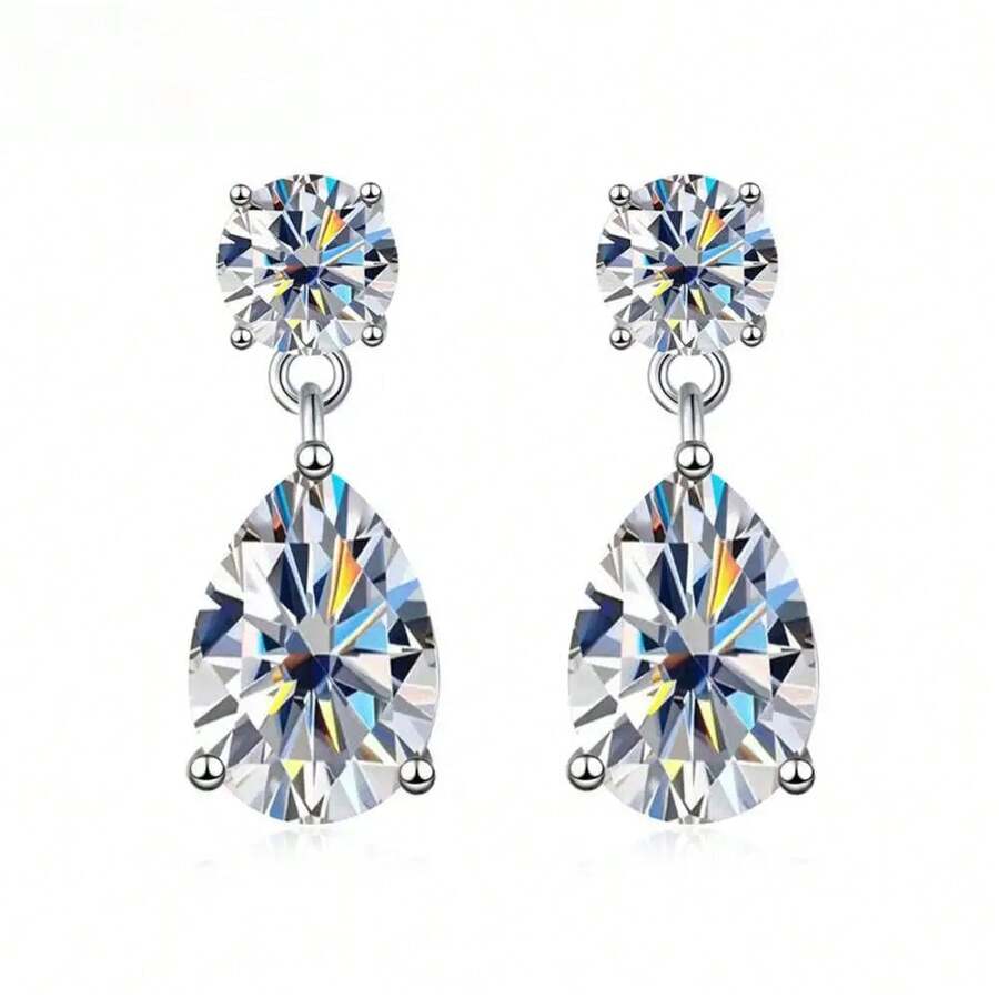 1 Đôi bông tai mặt dây chuyền bạc S925 dành cho nữ, bông tai đá Moissanite hình giọt nước 5*8mm/6*9mm, thích hợp cho đám cưới, lễ đính hôn và đeo hàng ngày.