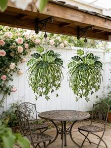 2pcs/Set = Spider Orchid + Monstera, Nordic Style Artificial Hanging Greenery Monstera Combination, UV Resistant Greenery Suitable For Outdoor Garden, Home Decor, Art Decor, Year-Round Artificial Greenery, Palm Festival And Other Seasonal Holidays, Multi-Functional Decor, Pot Not Included - Green - View 5