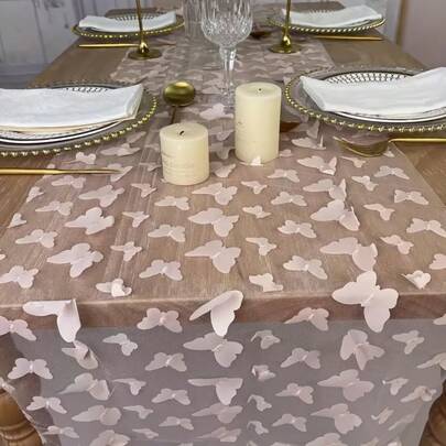 3D Butterfly Lace Tablecloth Made Of Polyester, A Romantic Bohemian Table Runner For Weddings, Transparent Rectangular Decor For Home And Kitchen