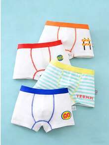 4 件装 男童建筑车辆印花平角内裤，儿童内衣短裤套装 - 彩色 - 查看 2