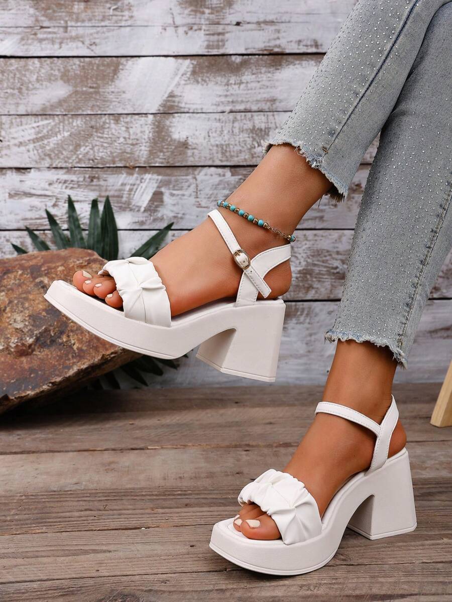 Waterproof Platform Thick Sole Slide Sandals For Women, Slip-On Slippers, Chunky Heel High Heels, Summer New Arrival - White - View 1