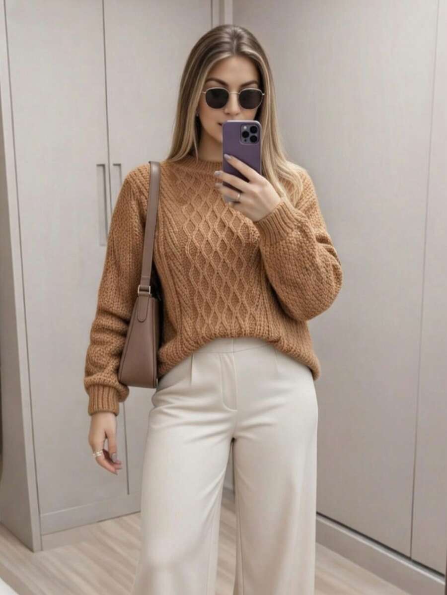 Elegant Women's Winter Blouse - New Release - Premium Knit - Màu be - Xem 1