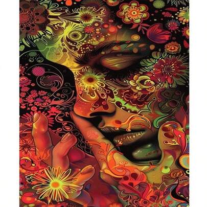 1pc 2D DIY Diamond Painting Abstract Floral & Figure, Full Drill Diamond Art Decor Painting For Living Room & Bedroom, Perfect For Holiday Gifts