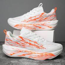 男士透气网面运动鞋，夜光运动鞋，轻便跑步鞋 - 白橘色 - 查看 2