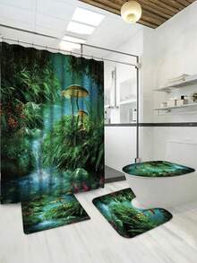 1pc Mushroom Fish Pattern Shower Curtain, Waterproof Shower Curtain, Bathroom Decoration Shower Curtain, Machine Washable Fabric Curtain, Bathroom Accessories - A - View 15