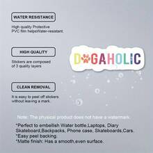 1张3英寸可移除防水户外PVC乙烯基贴纸，可爱彩虹渐变“DOGAHOLIC”字样，带爪印，趣味狗狗爱好者表情包，狗狗控幽默病毒式传播，Z世代宠物痴迷，可爱美学，完美适用于笔记本电脑、手机、水瓶、滑板、头盔、日记本、汽车保险杠、笔记本、宿舍装饰、旅行箱包，是送给狗妈妈、宠物主人、13-30岁青少年男女的理想礼物，创意装饰贴纸，防水乙烯基材质，适用于任何光滑表面 - 3*0.99英寸 - 查看 7