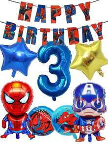 Marvel 蜘蛛侠漫威主题生日派对装饰套装，包含卡通气球和32英寸大数字装饰，适用于庆祝活动和礼品/花束。 - 氣球套裝 - 查看 1