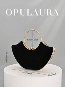 OpulAura 女款金屬感高端晚宴包，奢華派對手拿包，靜奢風閃亮晚宴包，禮服搭配包，適合舞會、派對、婚禮、新娘、伴娘、生日禮服，手持晚宴包 - 黑色 - 查看 4