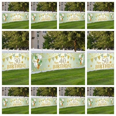1 pieza Pancarta de cumpleaños verde y dorada, decoración para fiestas de cumpleaños, suministros para celebraciones de cumpleaños, decoración de fondo para eventos de cumpleaños, decoración de interiores y exteriores, jardín o valla, accesorios para fotos