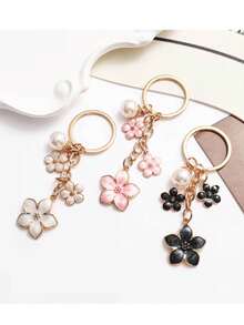 1 chiếc móc khóa hợp kim thời trang hình hoa giọt dầu và ngọc trai, với 3 bông hoa anh đào và mặt dây chuyền ngọc trai giả, phụ kiện trang trí túi xách hình hoa anh đào và hoa mai dễ thương, phụ kiện móc khóa tự làm dễ dàng. - Một kích cỡ phù hợp cho tất cả - Xem 6