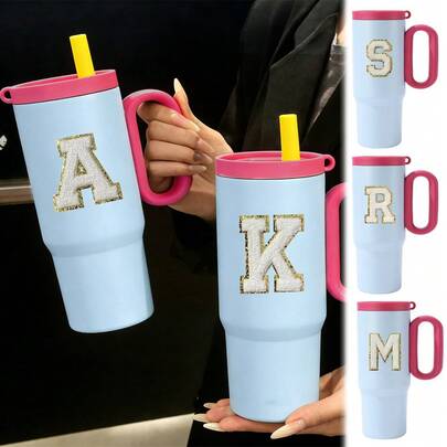 كوب شرب من الفولاذ المقاوم للصدأ سعة 25 أونصة، مزدوج الجدار معزول فراغيًا، قابل للحمل، كوب قهوة مثلجة للسفر، أدوات شرب صيفية مع مقبض وقش، مثالي للسفر والمنزل والمكتب والهدايا، للمشروبات الباردة والساخنة