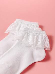 6/3/1 Pair Baby/Toddler Girls' Spring/Summer Double-Layer Lace Trim Socks, Elegant Sweet Fine Smooth Dance Socks, Cute Casual Soft Breathable Moisture-Wicking White Short Socks, Suitable For Princess Dress, Dance Practice, Birthday Party, Travel, Multiple Combinations Available - White - View 5