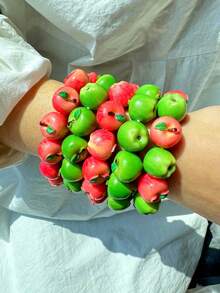 1 pieza Pulsera de cuentas 3D en forma de manzana colorida, joyería con elemento de fruta dopamina de primavera Y2K, accesorio minimalista y dulce para resort - Multicolor - Ver 3