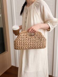 Túi xách nữ kiểu vintage đính vỏ sò, túi đi biển mùa hè thanh lịch làm thủ công. - Màu Khaki - Xem 5