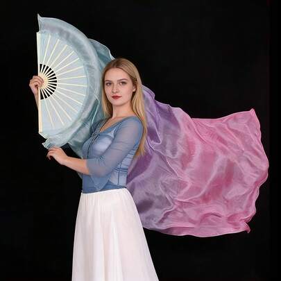 1 chiếc khăn voan lụa ombre dùng cho múa - Màu hồng tím xanh gradient, thích hợp làm đạo cụ biểu diễn và chụp ảnh.