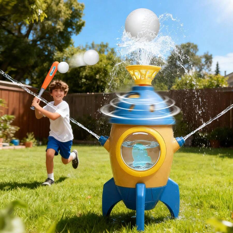 三合一夏季戏水玩具套装，包含洒水器、接球器和棒球，沙滩戏水玩具，派对玩具，适合3岁以上儿童，理想的生日/夏季礼物 - 彩色 - 查看 1