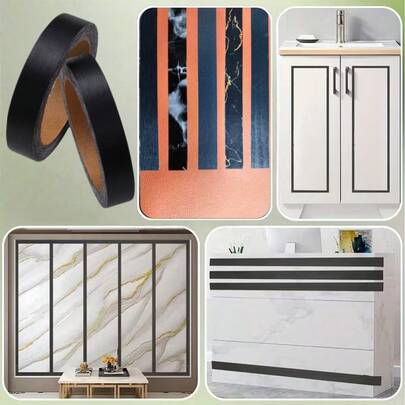 1 Stück Dekorationsband mit Metallkante - schwarz umrandet, PVC selbstklebend, langanhaltend, leicht zu schneiden, geeignet zum Dekorieren von Türen, Fenstern, Möbeln und Wänden