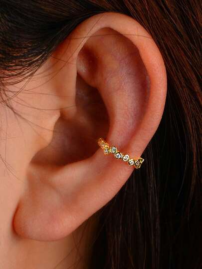 1 pièce Boucle d'oreille clip en argent sterling S925 avec strass géométrique, boucle d'oreille de luxe minimaliste pour oreilles non percées