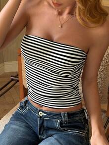 Top bandeau a rayas, adecuado para el verano - En blanco y negro - Ver 5