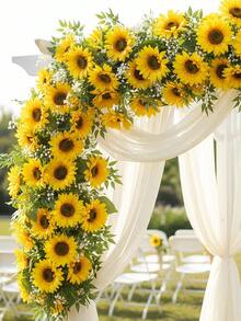 8Pcs Large Sunflowers Artificial Flowers Full Bloom Long Stem Artificial Sunflower Tall Sun Flowers Giant Silk Sunflowers With Stem Fake Sunflower Floral Arrangement For Home Wedding Decor - 黃色 - 查看 1